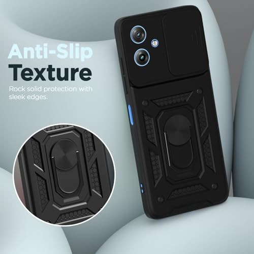Image of Pikkme Back Cover for Motorola Moto G54 5G / G64 5G | 360 Protection Case | Sliding Camera Shield Cover & Ring Holder Stand D10 Tough Armor Bumper Case (Black)