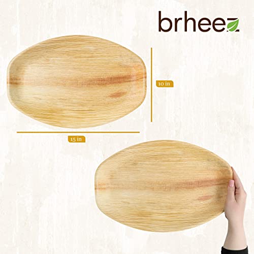 Brheez BOP15X106PK Disposable Bamboo Look - Pack Of 6 Oval Serving Platters - 15 Inchx10 Inch Made From All Natural Sturdy Biodegradable And Compostable Palm Leaf - Serving Boats, Serving Trays thumb #2