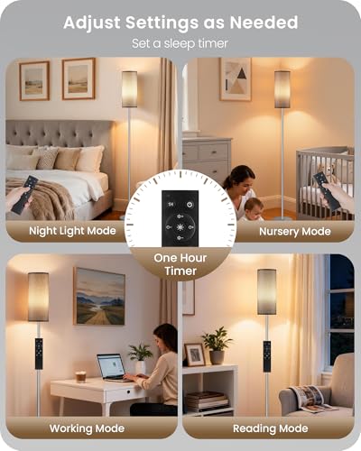Image of Dimmable Floor Lamps for Living Room with Remote and Foot Switch, 64.4 inch Modern Standing Tall Lamp, Corner Lamp for Bedroom, Office, Bulb Included, 3000K-6500K, Gray and Silver, FCC Listed SH06LD05W1