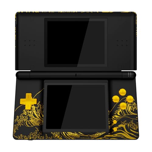Image of eXtremeRate Replacement Full Housing Shell for Nintendo DS Lite, Custom Handheld Console Case Cover with Buttons, Screen Lens for Nintendo DS Lite NDSL - The Great Golden Wave Off Kanagawa - Black