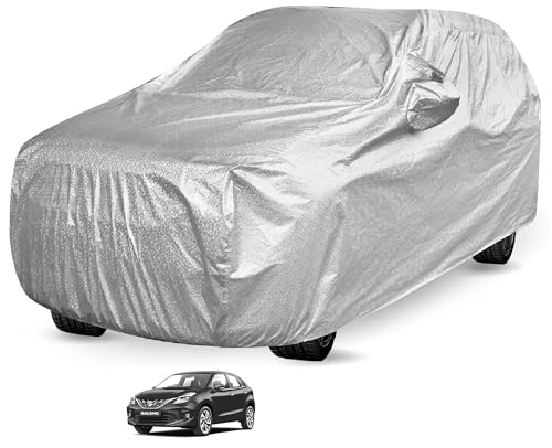 Image of Auto Hub Waterproof Car Cover Compatible with Maruti Baleno (Model : 2022 -Till Date) with Mirror Pocket, Soft Cotton Lining, Waterproof Baleno Car Cover- Metallic Silver