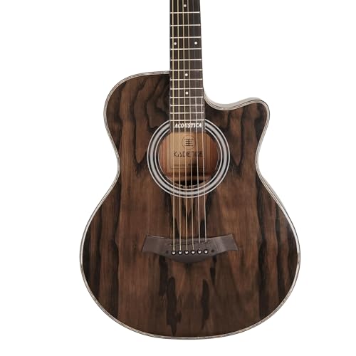 Image of Kadence A06-BK Acoustica 40 inch Acoustic Guitar | Grand Auditorium Cutaway | Ash Wood | Comes with Bag | Includes Learning Course | Black