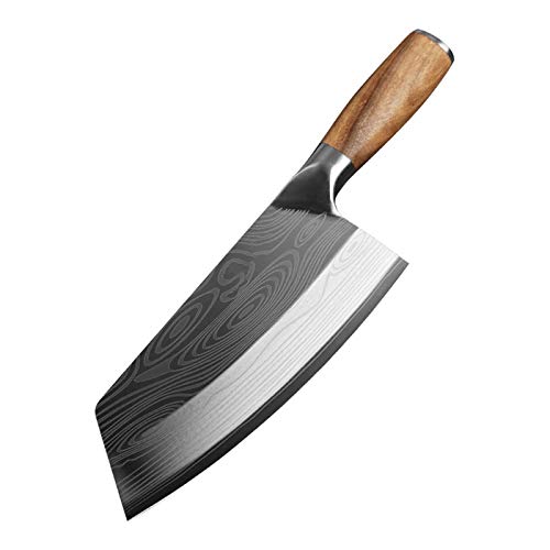 Carlong Couteau de Chef Chinois Couteau de Cuisine Motif Laser Damas Acier Inoxydable boucherie Viande hacher couperet Couteau Coupe-légumes Cover