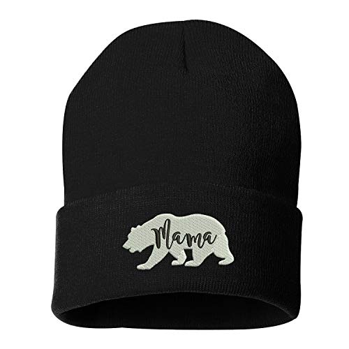 Mama Bear Embroidered Beanie Cuffed Cap - Unisex (Black)