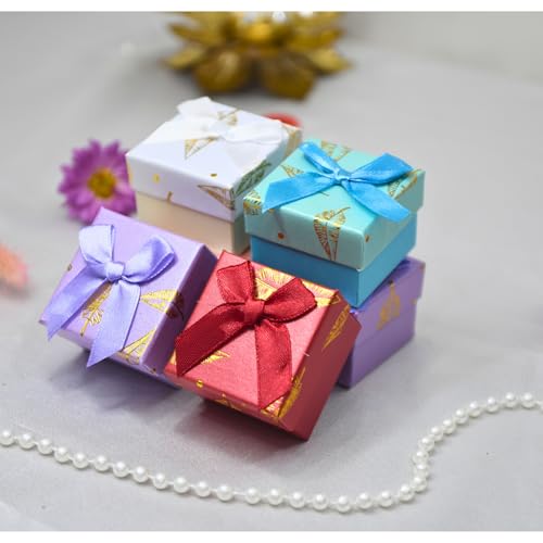 Image of Ring Box Small Gift Boxes Sturdy Cardboard Cube Box for Jewelry Pendant (2, Sky Blue & Pink)