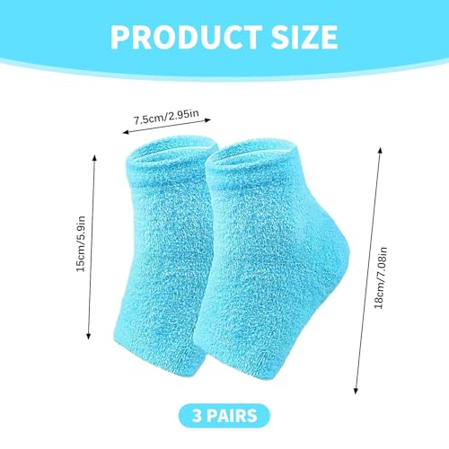 3 Paar Hydra Fersensocken, Weiche Gel-Fersensocken, Gelsocken Feuchtigkeitsspendende und Flauschig Socken, Fersensocken Hornhaut Hornhaut Fußpflege für Damen und Herren (Blau)
