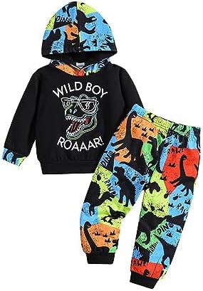 puseky Toddler Baby Boy Dinosaur Hoodie Sweatshirt Pullover Tops and Pants Outfits Fall Winter Clothes Set
