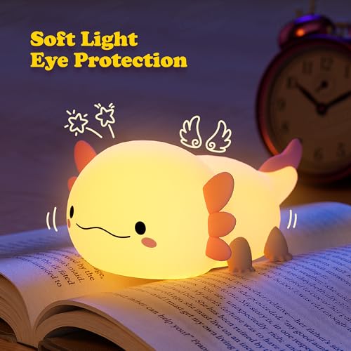 UNEEDE Axolotl Night Light for Kids, Animal Silicone Nursery Night Lamp, Rechargeable Table Lamp Bedside Lamp, Cute Room Decor Night Light for Bedroom Living Room Dining Desk Decor Gift Kawaii Toys — view 5
