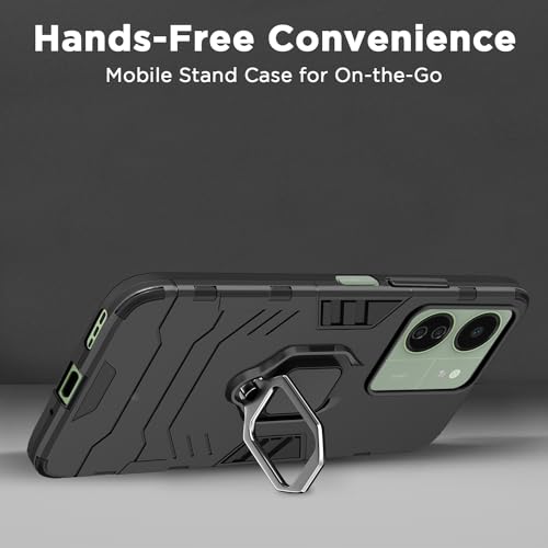 Image of Pikkme Back Cover for Redmi 13C 4G / Redmi 13C 5G Back Cover | D5 Tough Armor Bumper | 360 Protection Case | Ring Holder Stand Bumper Case (Black)