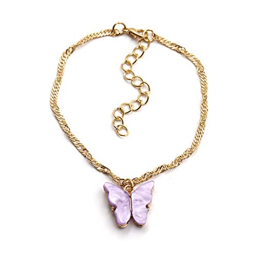 4 Pcs/Set Coforful Butterfly Jewelry Set Cute Acrylic Butterfly Pendant Necklace Bracelet Earrings Adjustable Chain Bohemian Necklace For Women Boho Jewelry Valentine's Day Gifts - Purple #TOP4