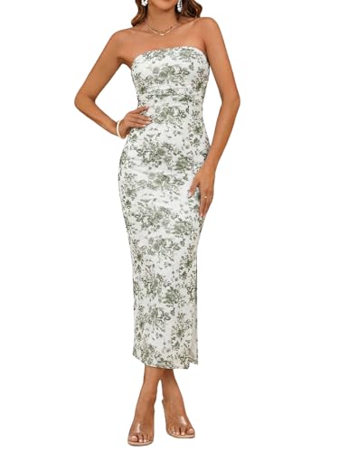 Image of Milumia Women's 2026 Summer Floral Bodycon Maxi Dress Strapless Tube Top Long Dresses Wedding Guest Party
