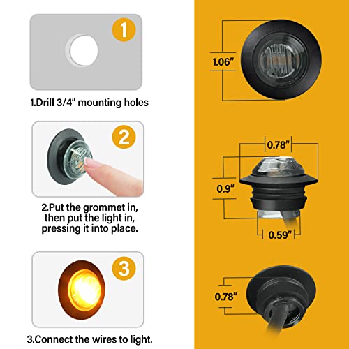 Tltltl 40Pcs Amber 3/4" 12V Round Led Clearence Light Front Rear Side Marker Indicators Light Bullet Marker Light For Truck Rv Car Bus Trailer Van Caravan Boat #TOP1
