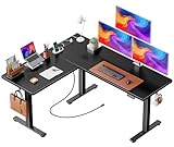 Huuger L Shaped Standing Desk with Power Outlets, 63 x 55 Inch Height Adjustable Computer Desk for Bedroom, Corner Stand up Desk for Home and Office, Work and Study, Black