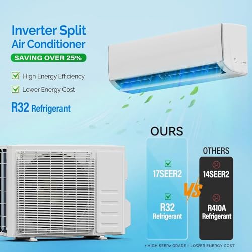 Image of 11500 BTU Mini Split Air Conditioner & Heat Pump, 17 SEER2 Inverter Ductless AC with WiFi, Alexa /Assistant, 7 Modes, 4d Auto Swing, Ultra Quiet Wall-Mounted System