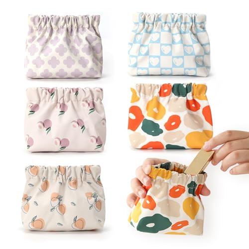 Etenpo Bolsas de almacenamiento para servilletas sanitarias, 5 bolsas de tampón para bolso, apertura con una sola mano con botón integrado, Oxford impermeable, oculta productos femeninos, servilletas