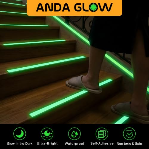 Image of High Brightness Glow in the Dark Tape for Safety Marking, Art Craft DIY, Halloween Deco and Party Accessories. Non-Toxic Adhesive, Waterproof Rechargeable Luminous Tape (2in X 30ft)
