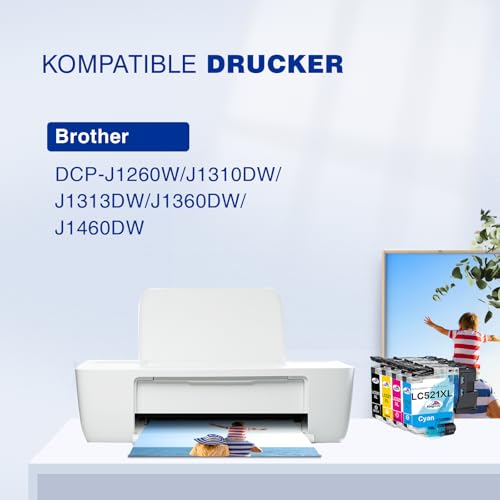 LC521 LC521XL Druckerpatronen Kompatibel für Brother LC 521 XL Multipack Patronen für Brother DCP-J1310DW DCP-J1360DW DCP-J1460DW DCP-J1313DW DCP-J1260W J1310DW J1360DW J1460DW (4 Pack)