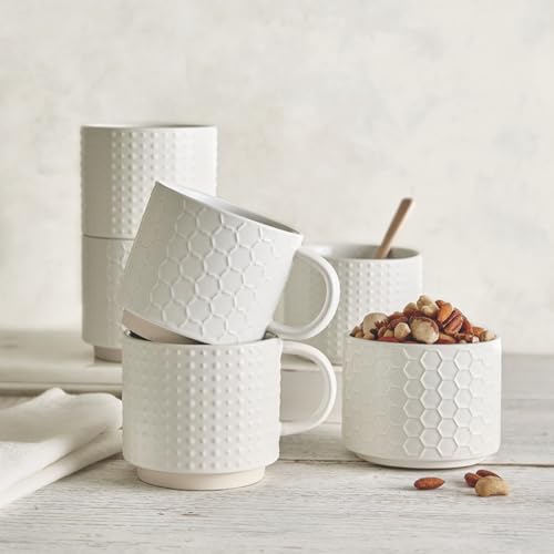 Taza apilable de cerámica blanca texturizada 16 oz miniatura 2