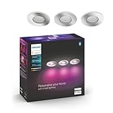 Philips Hue White & Color Ambiance Xamento Einbauspot silber 3er Pack 3x230lm, bis zu 16 Mio. Farben, dimmbar, steuerbar via App, kompatibel mit Amazon Alexa (Echo, Echo Dot)
