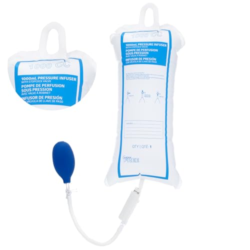 Geiserailie Pressure Infusion Bag 1000ml Iv Pole Infusion Sack with 3-way Stopcock Portable Color-coded Gauge Supplies Equipment for Emergency Use