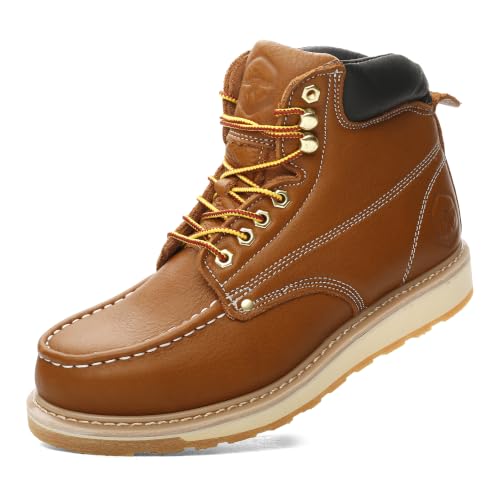 TOUGHSTEPS Moc Soft Toe 6W-15W Work Boots for Men 6" GoodyearWelt Non Slip Wedge Outsole Full Grain Leather EH Rated Industrial Boots