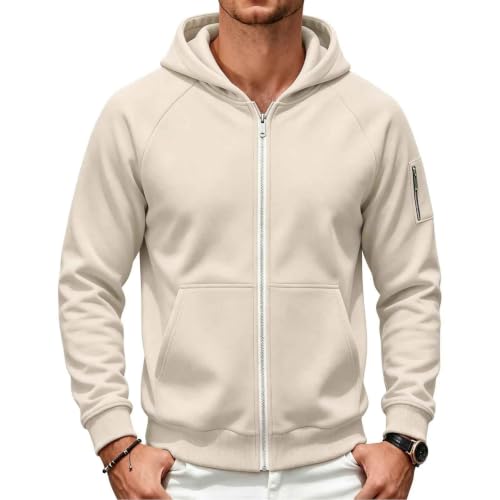 Mens Full Zip Hoodie Sleeve Zip Pocket Kangaroo Pockets Casual Sweatshirt