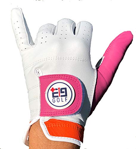 E9 Golf Tour Performance Leather Golf Glove– Premium Gloves For Women – Original White, Pink And Orange Design – Ultra Soft Leather – Breathable And Comfortable - Small Left #TOP13