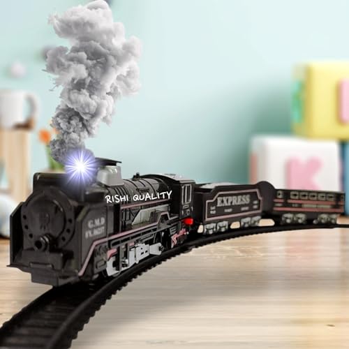 Image of Rechargeable Rail King Train Set for Kids | Real Smoke, Light & Sound | 16-Piece Express Toy Train with Track | Gift for Boys & Girls (3+ Years)