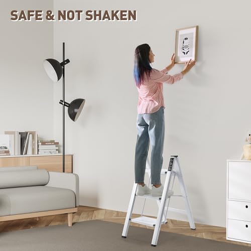 Rengue Escada de 3 degraus, banco dobrável de alumínio com capacidade de pedal antiderrapante, resis