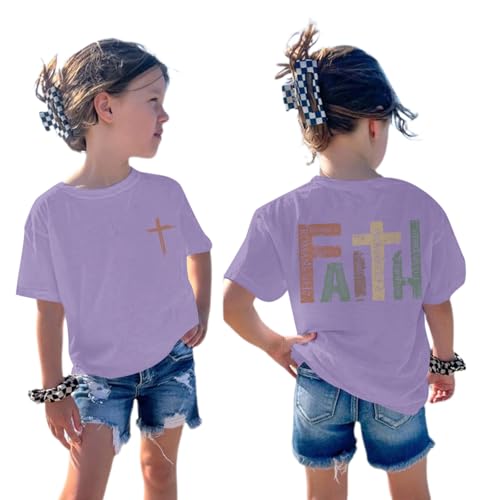 Image of Jesus Shirt for Girls Christian Faith Tshirts Kids Cute Bible Verse Graphic Tees Inspirational God Religious Clothes
