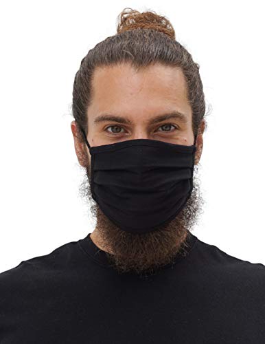 Simlu 3 Pack Unisex Reusable Pleated Fabric Face Mask With Adjustable Elastic, 2 Layer, Washable, Nose Wire Black Face Mask For Men Women And Kids #TOP3