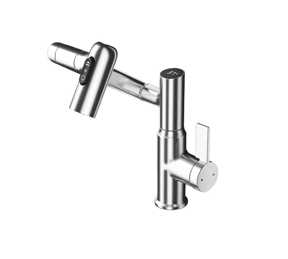 Mélangeur de salle de bain blanc VELORE avec douchette extractible de 60 cm pour lavabo