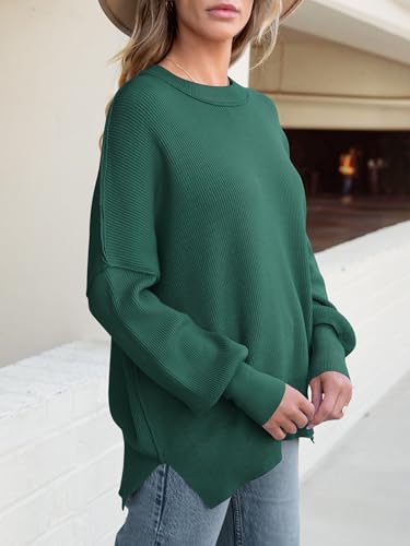 Image of ANRABESS Women Oversized Sweaters Batwing Long Sleeve 2026 Fall Outfits Crewneck Casual Knit Side Slit Fashion Pullover Top