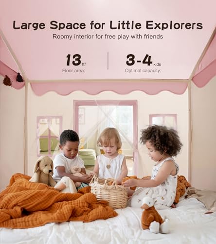 image for little dove Large Kids Tent with mat, Star Lights, Tissue Garland, Pla