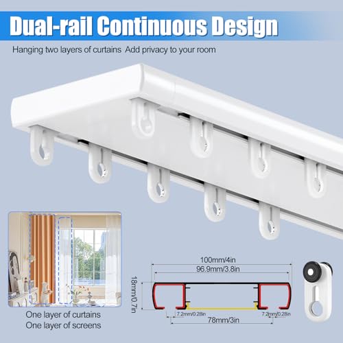 PHUSTJKL Double Curtain Track Ceiling Mount Rod, Heavy Duty Aluminum Track Set for Curtains, Silent Sliding Double Rail System for Drapes Living Room Bedroom Room Divider (White,2.8m(9.2ft)) by PHUSTJKL - Image 4