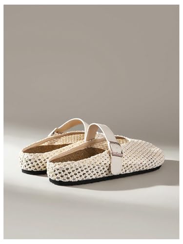 Women's Straw Woven Mary Jane Shoes Dressy Hollow Out Round Closed Toe Ballet Flats Vacation Crochet Shoes3