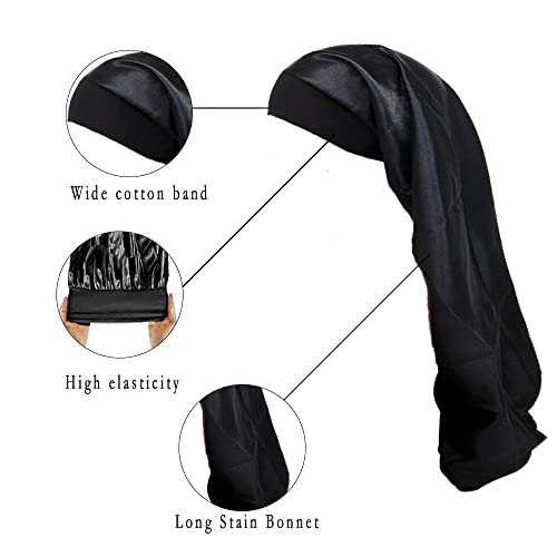 Lange Satin Schlafmütze, 2 Stück Große für Frauen, Mit Langen Zöpfen, Extra Groß Mit Breitem Elastischem Band, Weich und Bequem