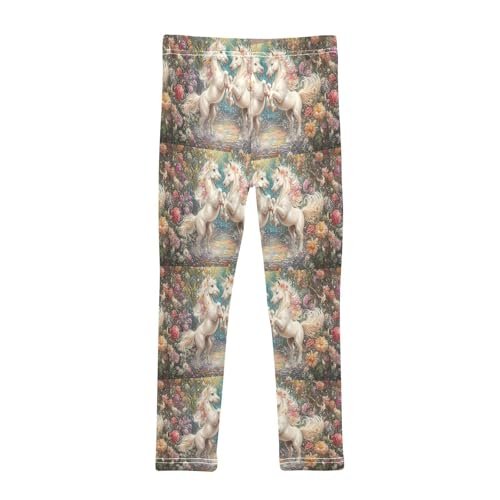 Unicorns Oil Painting Flowers Girls Leggings Kids Yoga Pants Dance Active Tights 4T2