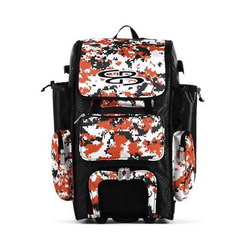 Boombah Rolling Superpack Hybrid Digital Camo Bat Pack Black/Orange - Wheeled & Backpack Version