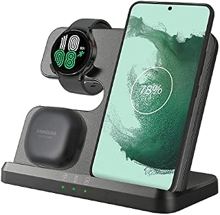 Samsung Wireless Charger, 3 in 1 Charging Station 15w for Galaxy Watch 4 Classic/3/Active 2, S22+ S22 Ultra S21+ S20 FE S10 S9 S8 Plus Note 20 10 9 8 Z Filp 4 Fold 3, Buds 2 Pro Live