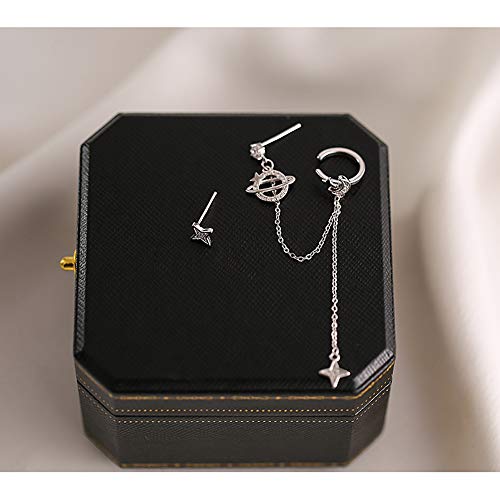 Planet CZ Moon Star Ear Cuff Wrap Clip On Crawler Climber Hoop 925 Sterling Silver Post Stud Chain Threader Tassel Asymmetric Earrings for Women Cute Hypoallergenic Gifts Daughter Bff Christmas3