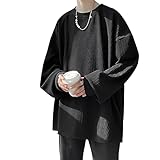 [Poperdision] メンズ 長袖 Tシャツ 秋服 トレーナー おしゃれ トップス 人気 無地 大きいサイズ シンプル オシャレ ゆったり 柔らかい肌触り 快適 ファッション ビッグ シルエット かっこいい 春秋 Black-2XL