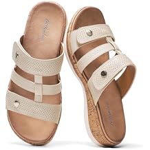 Littleplum Women Slides Sandals Arch Support Open Toe Walking Comfy Low Wedge Slides Adjustable Summer Shoes for Beach,Travel