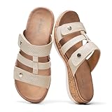 Littleplum Women Slides Sandals Arch Support Open Toe Walking Comfy Low Wedge Slides Adjustable Summer Shoes for Beach,Travel Apricot Size 8