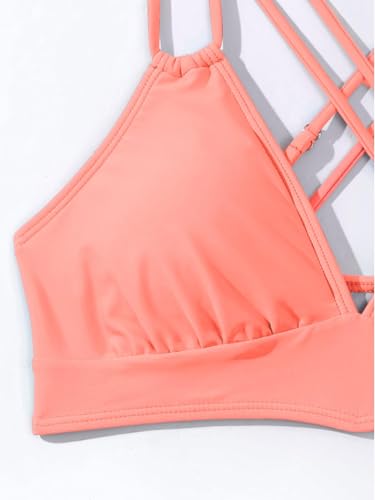 Image of Fanuerg Women's Sexy V Neck Bikini Sets Hollow Out Two Piece Swimsuits Cutout Mid Waist Bathing Suit