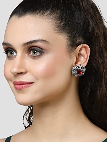 Image of Karatcart Women Green American Diamond Stud Earrings