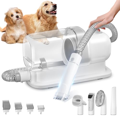 LMVVC Grooming Kit with 2.3L Vacuum Suction 99% Pet Hair, Pet Grooming Vacuum Low Noise with 5 Tools and 4 Different Lengths Clipper Guards for Dog Cat (White)