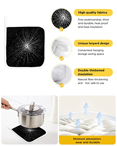 Oven Hot Pads Pot Holder Set For Kitchen Hot Pads Heat-Insulation Potholders Broken Glass Texture On Black Background Pot Holders For Cooking Baking Grilling 3 Pcs #TOP1