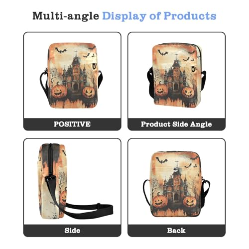 KLL Halloween Pumpkin Black Orange Spooky Haunted House small messenger bag for women Vegan Leather shoulder bags Shopping Shoulder Handbag4