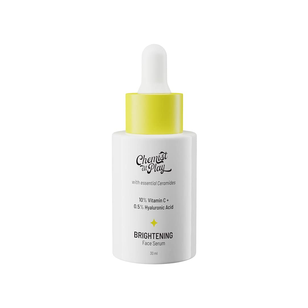 Chemist at Play Beginners Brightening Face Serum with Ceramides | 10% Vitamin C + 0.5% Hyaluronic Acid | All Skin Types | For Even Skin Tone, Glowing Skin And To Fade Facial Spots | 30 ml
